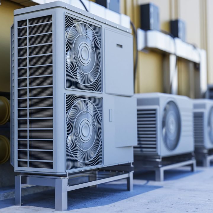 close-up-heat-pump-outside-home close-up-heat-pump-outside-home